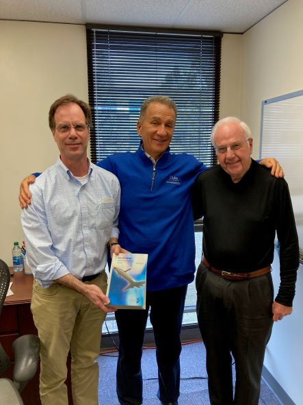 Visit from Dr. Daniel Raymer to the Duke Aeroelasticity Lab, picture with Drs. Hall and Dowell - April 2022